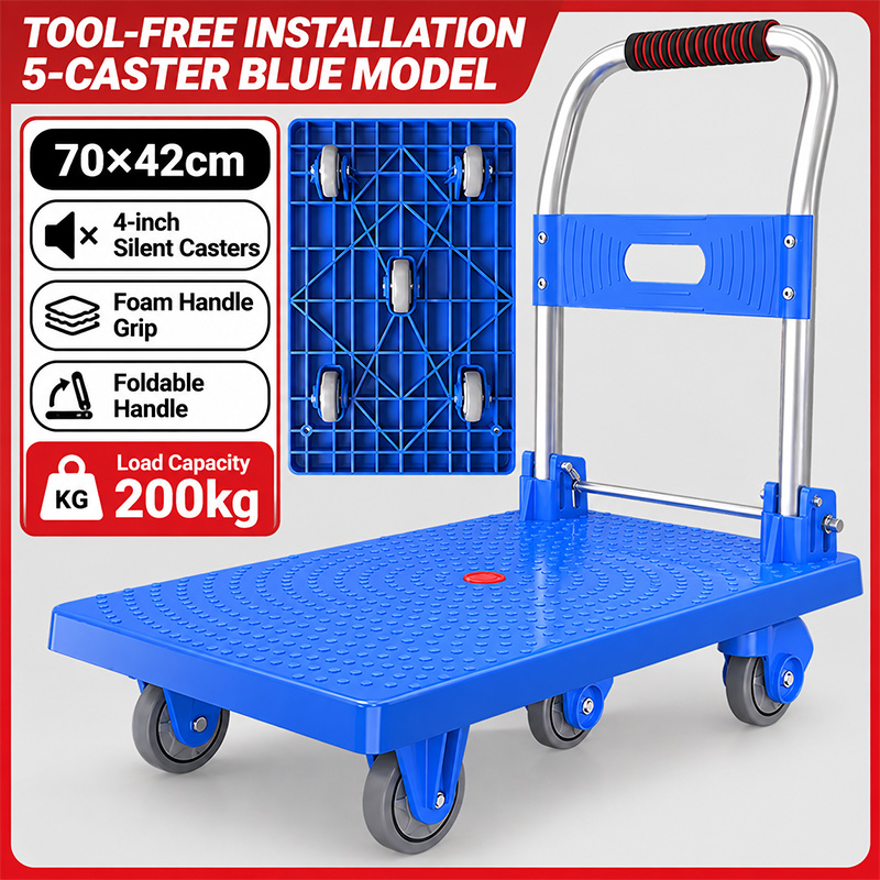Blue 5-wheel model No assembly required Platform Trolley