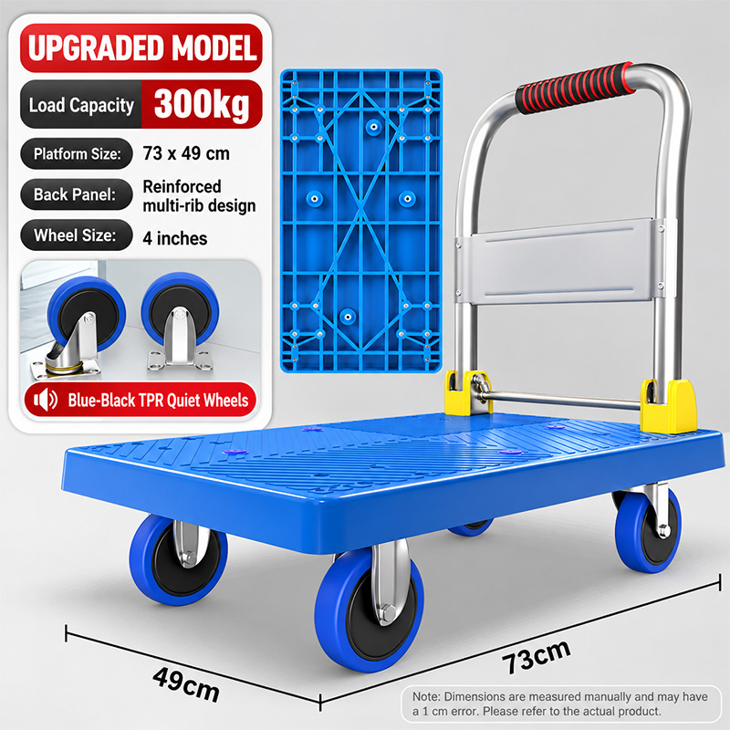 Platform Trolley with Black and Red TPR Silent Casters