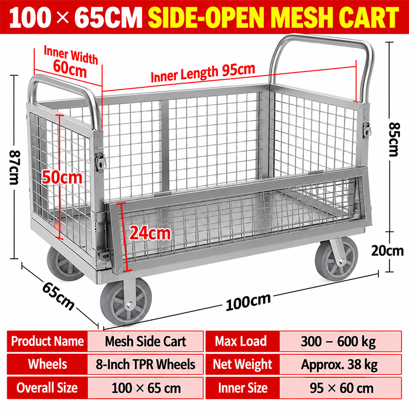 100 x 60 cm Single-Sided Half-Door Cage Trolley