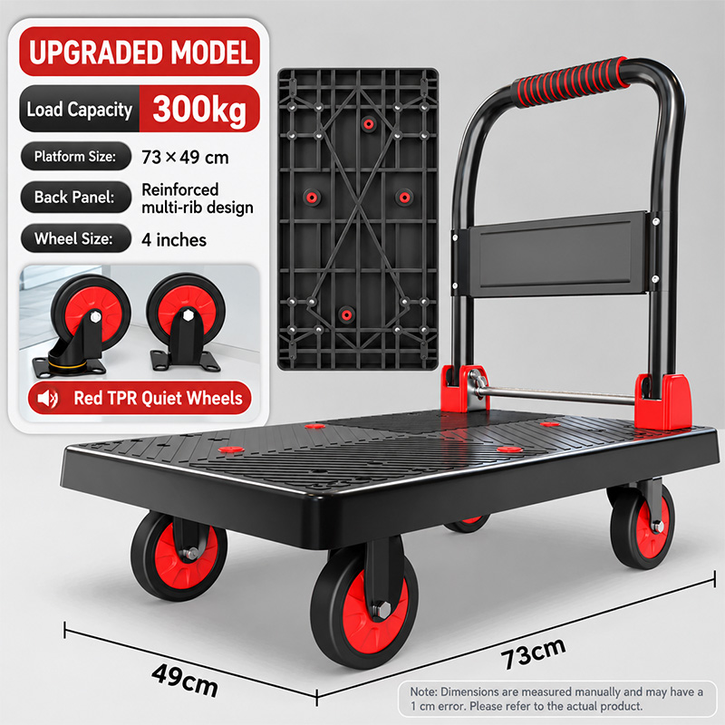 Platform Trolley with Black and Red TPR Silent Casters