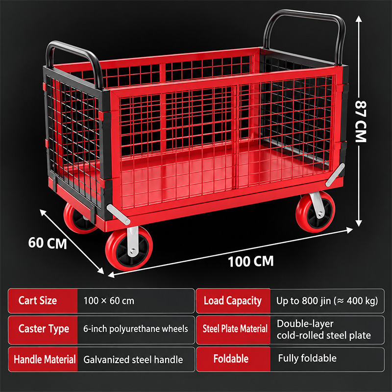 Fully Foldable Mesh Transport Cart Cage Trolley Ideal For Warehouse Storage