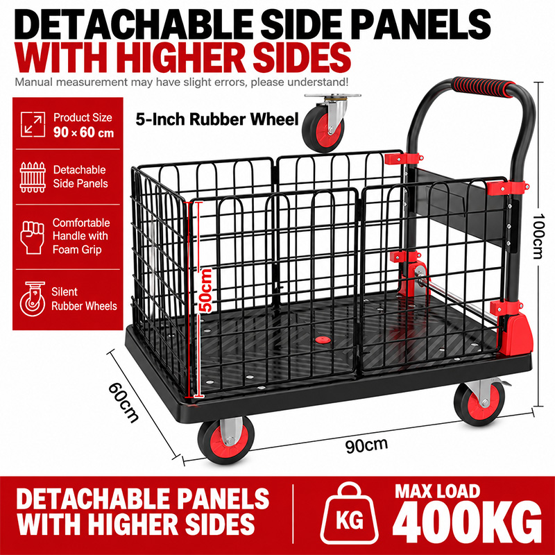 Black silent rubber wheels Cage Trolley with Foam armrest