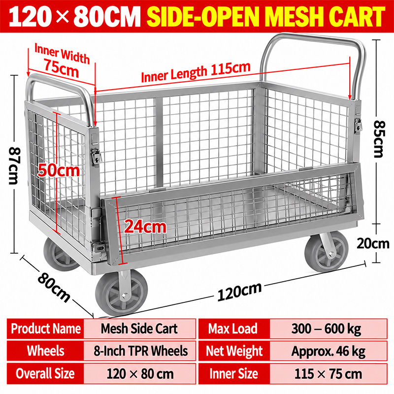 100 x 60 cm Single-Sided Half-Door Cage Trolley