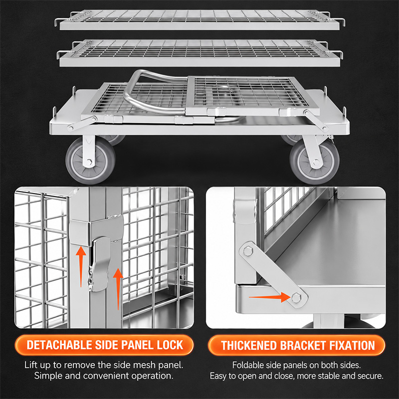 Easy Assembly and Portable Silent Casters Cage Trolley