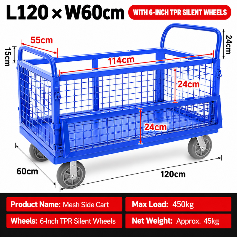 Fence Cage Trolley Equipped with 6-inch silent TPR casters