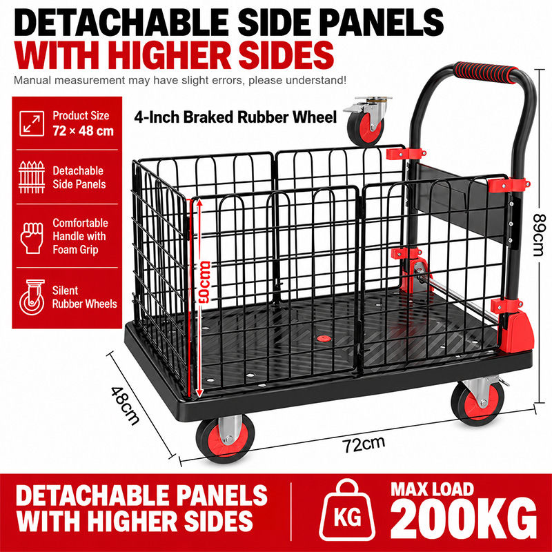 Black silent rubber wheels Cage Trolley with Foam armrest