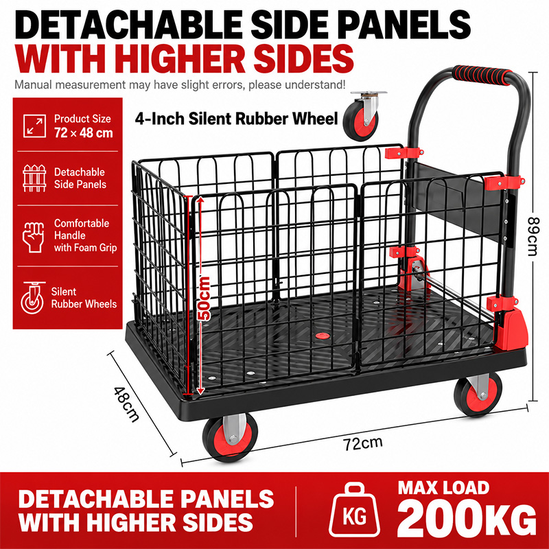 Black silent rubber wheels Cage Trolley with Foam armrest