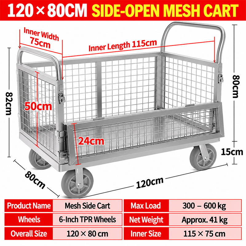100 x 60 cm Single-Sided Half-Door Cage Trolley