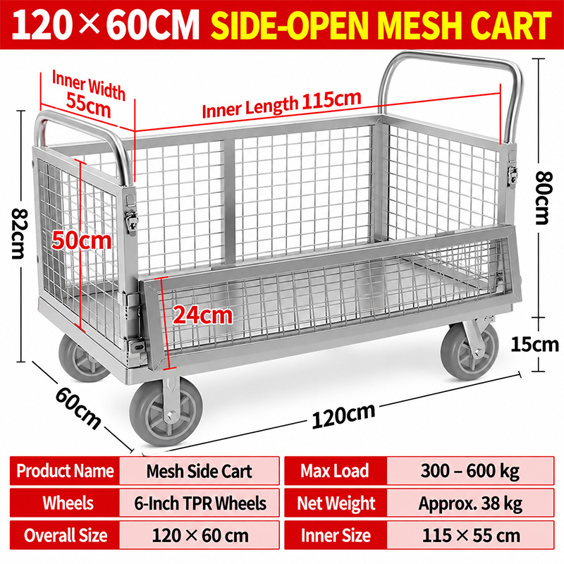 100 x 60 cm Single-Sided Half-Door Cage Trolley