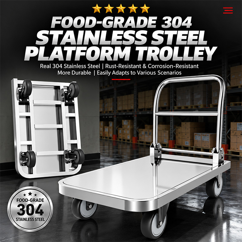 304 stainless steel Heavy-duty load capacity Platform Trolley