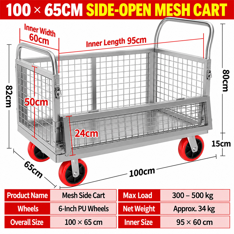 100 x 60 cm Single-Sided Half-Door Cage Trolley