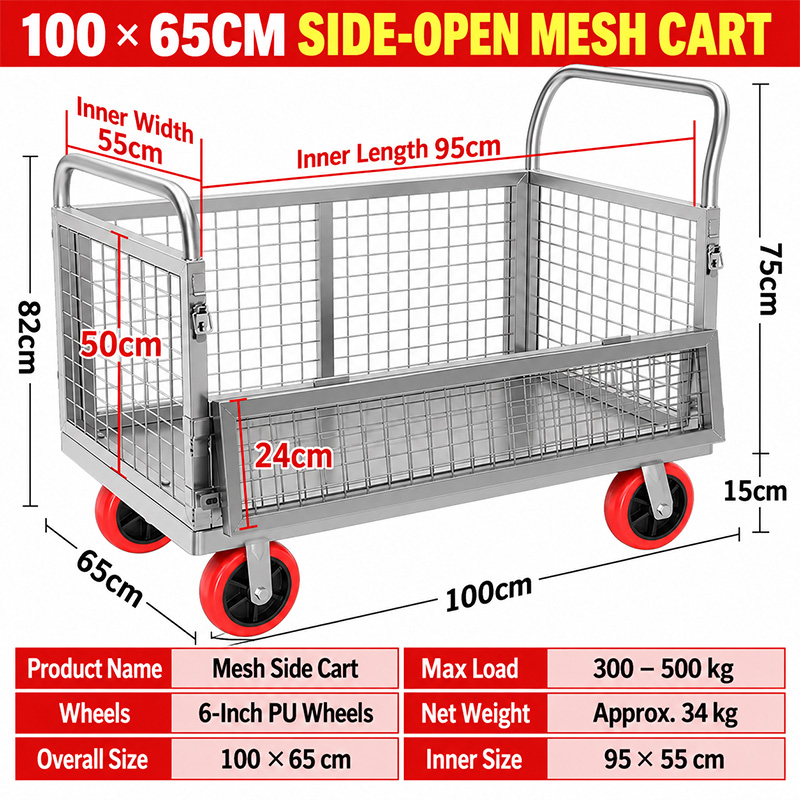 100 x 60 cm Single-Sided Half-Door Cage Trolley