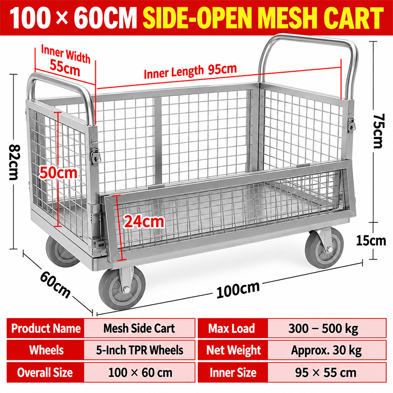 100 x 60 cm Single-Sided Half-Door Cage Trolley