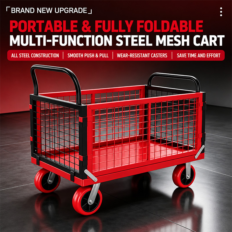 Fully Foldable Mesh Transport Cart Cage Trolley Ideal For Warehouse Storage