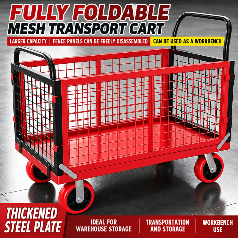 Fully Foldable Mesh Transport Cart Cage Trolley Ideal For Warehouse Storage