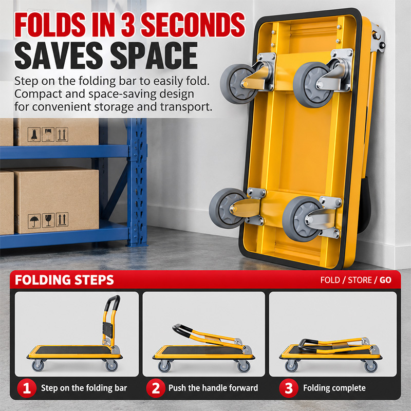 Foldable Heavy-Duty Platform Trolley with Load-Bearing Beam