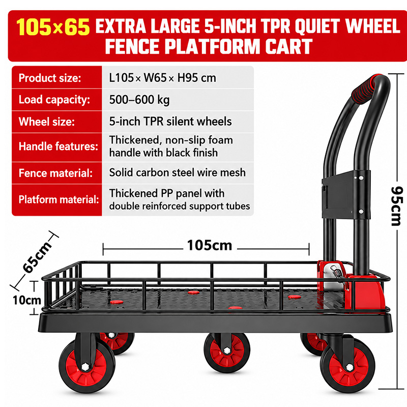 Reinforced TPR-Caster Platform Truck with Side Rails