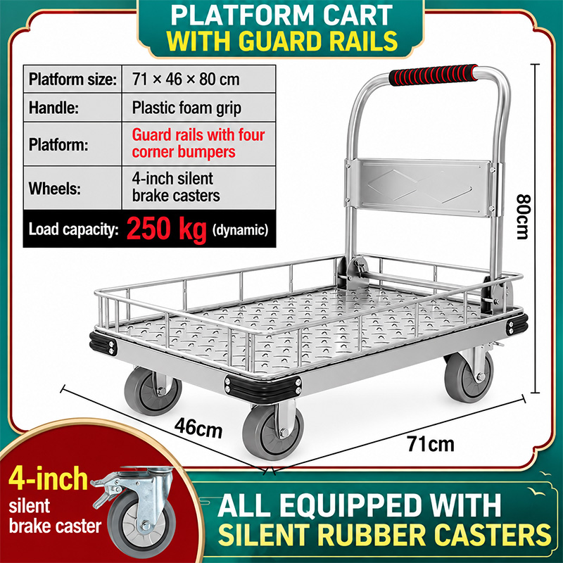 Foldable Low-Rail Platform Truck with Side Rails