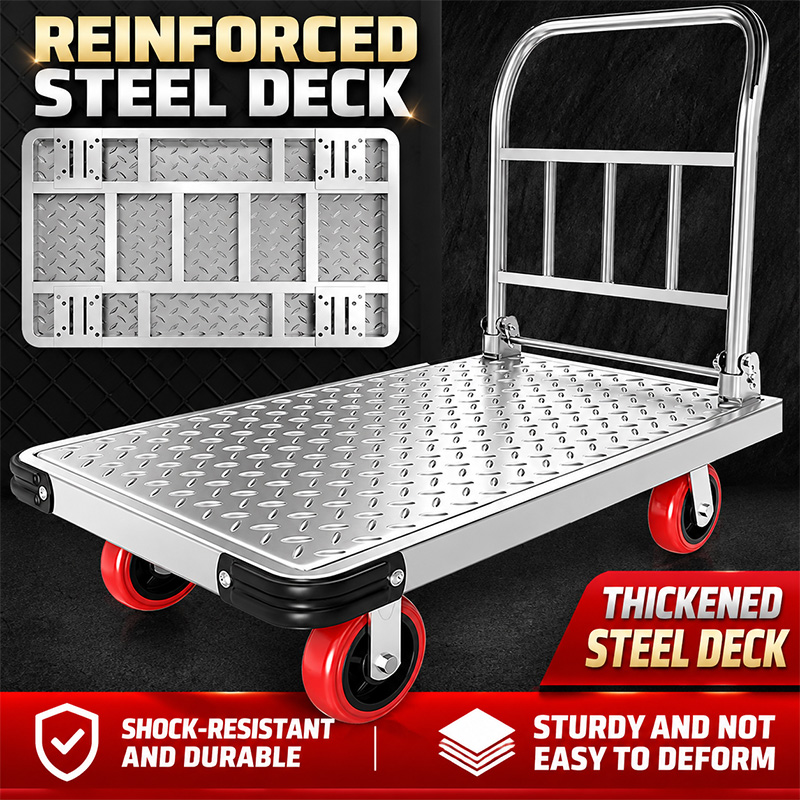 Foldable Steel-Reinforced Platform Trolley with Extra-Thick Deck
