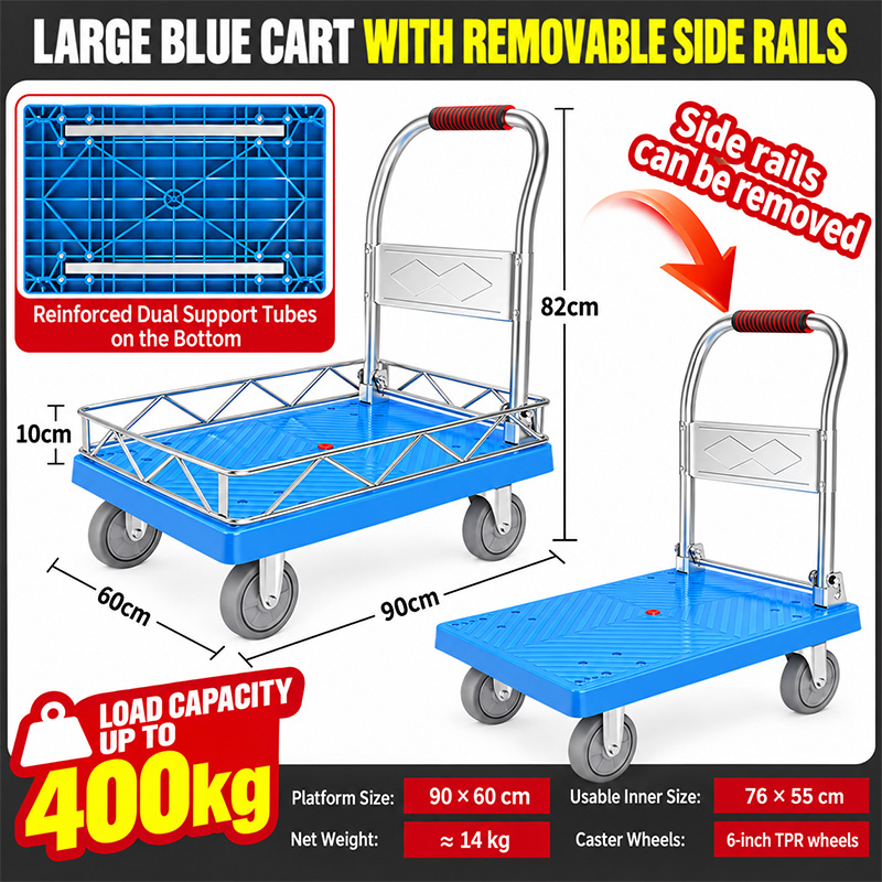 Reinforced Stainless-Steel Platform Truck with Side Rails
