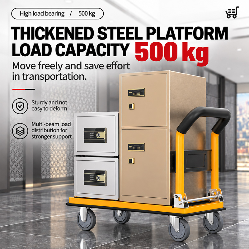 Foldable Heavy-Duty Platform Trolley with Load-Bearing Beam