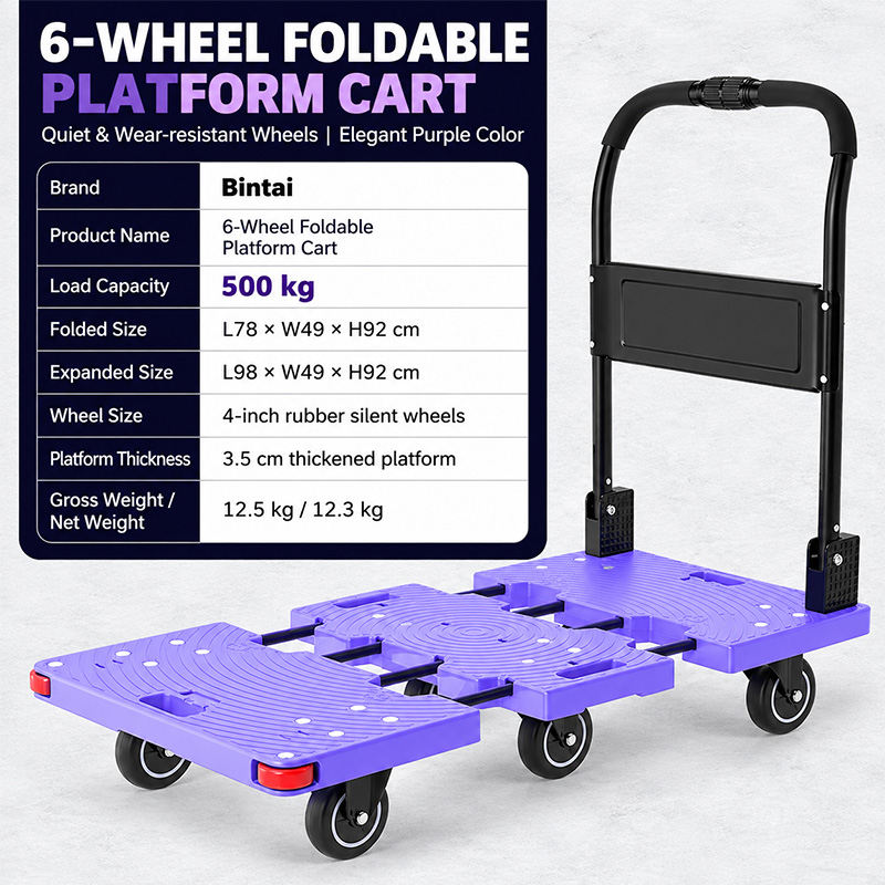 Heavy-Duty Telescopic Six-Wheel Platform Trolley with Brake Casters