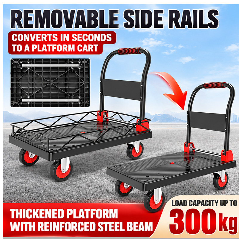 Reinforced TPR-Caster Platform Truck with Side Rails