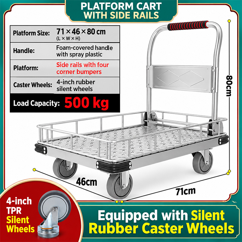 Foldable Low-Rail Platform Truck with Side Rails