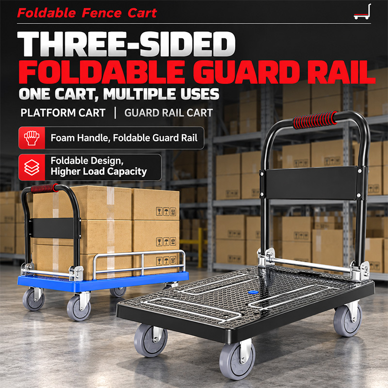 Tri-Fold Non-Slip Platform Truck with Side Rails