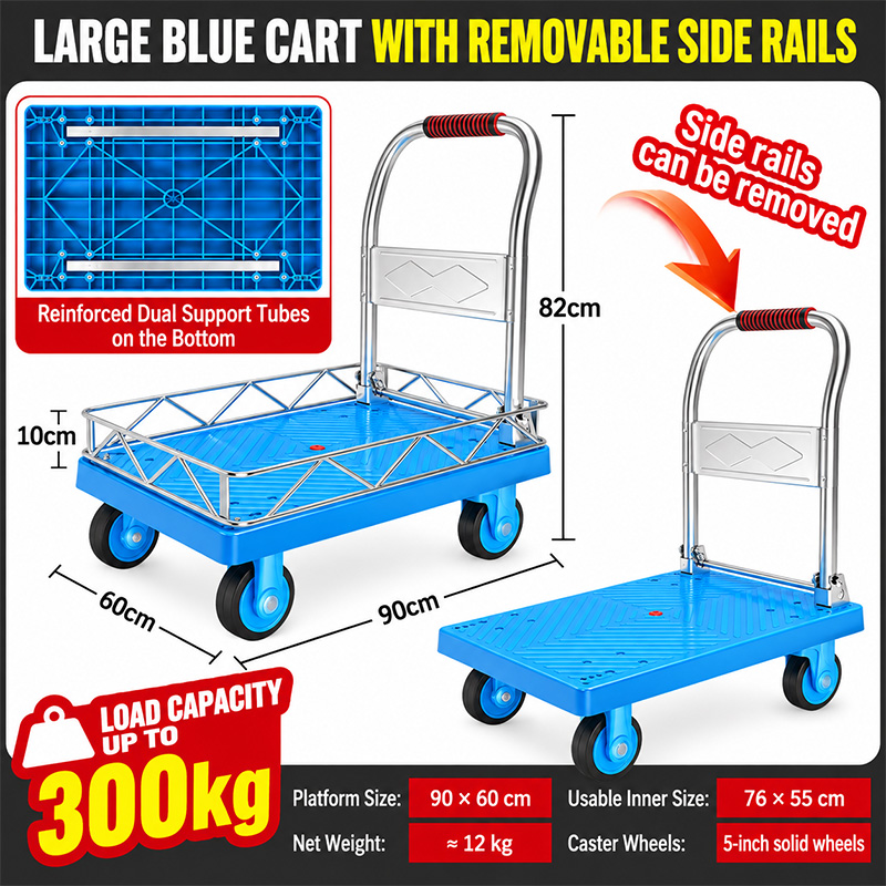 Reinforced Stainless-Steel Platform Truck with Side Rails