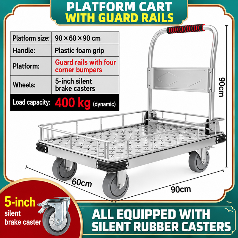 Foldable Low-Rail Platform Truck with Side Rails