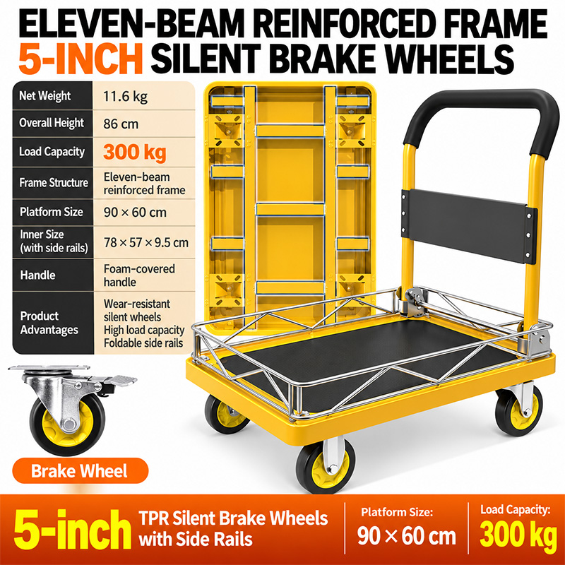 Four-Beam TPR-Caster Platform Truck with Side Rails