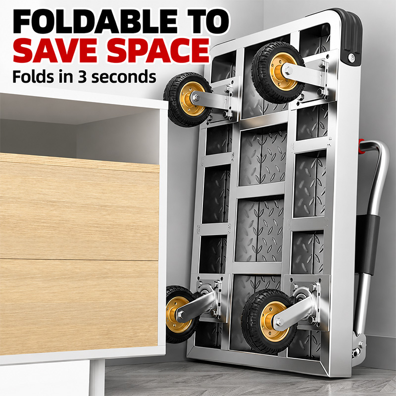 Foldable Steel-Reinforced Platform Trolley with Extra-Thick Deck