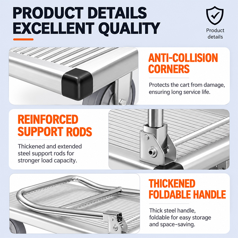 Aluminum Alloy Anti-corrosion and anti-rust Platform Trolley with Casters