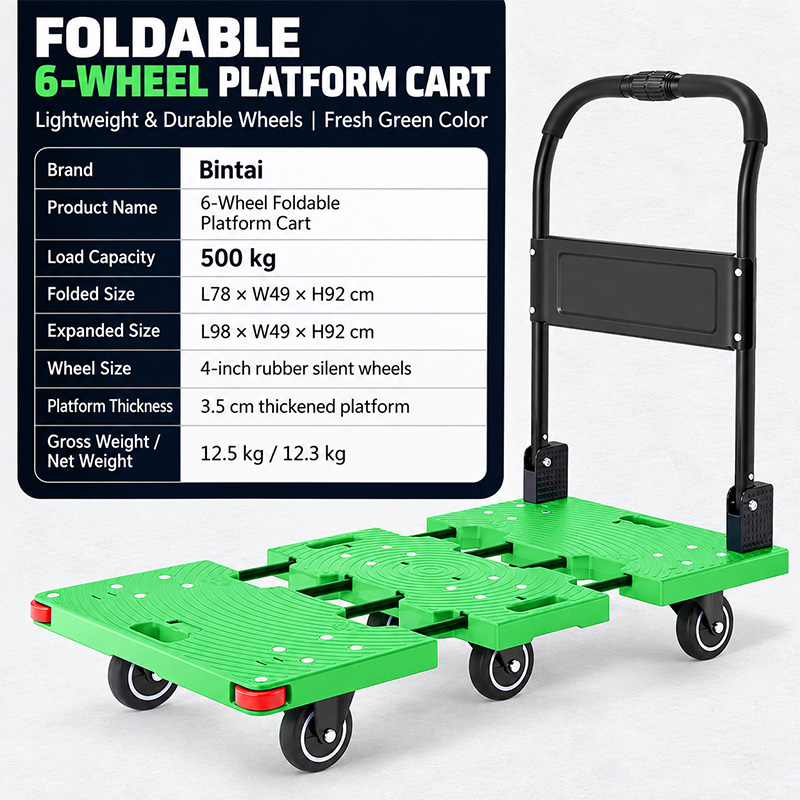 Heavy-Duty Telescopic Six-Wheel Platform Trolley with Brake Casters