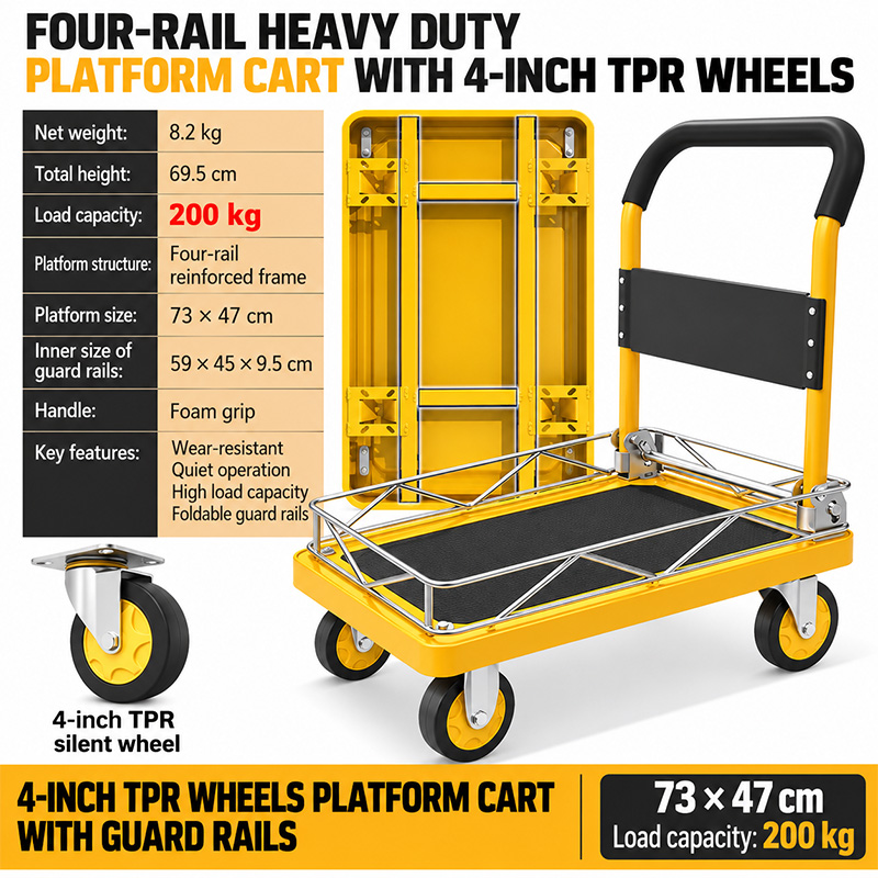 Four-Beam TPR-Caster Platform Truck with Side Rails