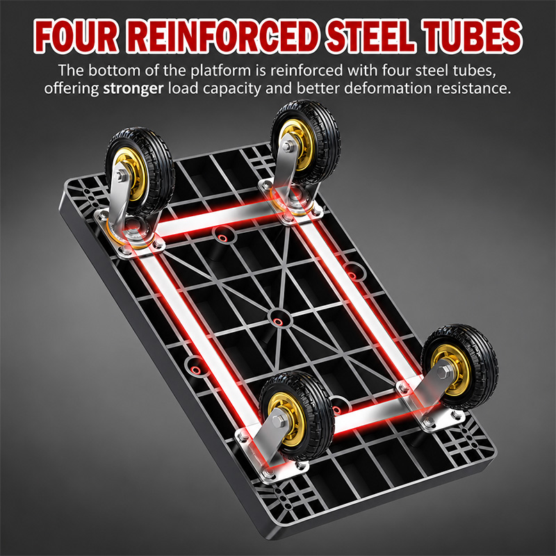 Reinforced Four-Tube Heavy-Duty Platform Trolley with Silent Casters