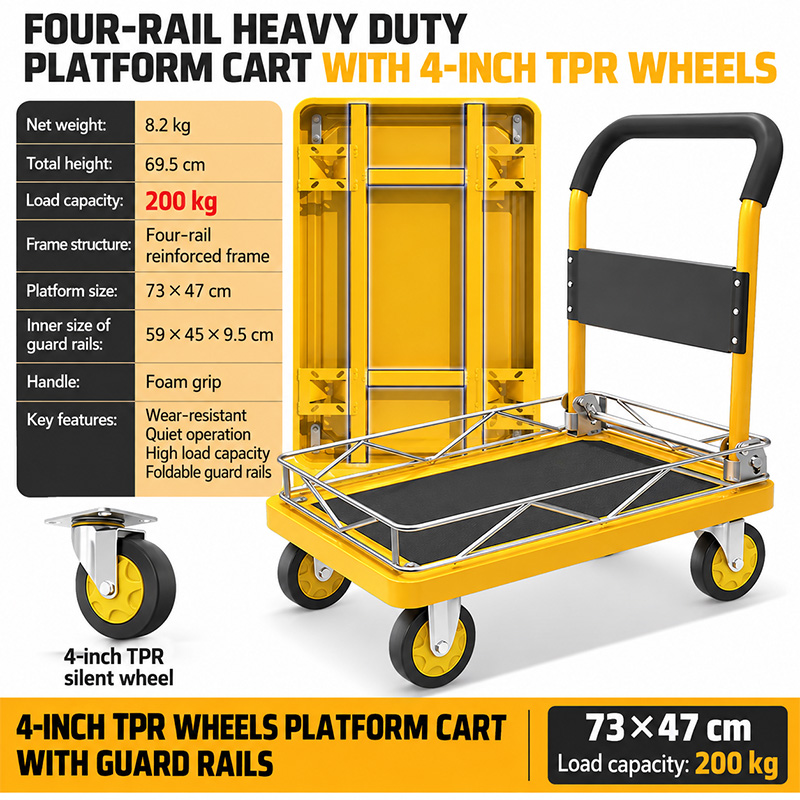 Four-Beam TPR-Caster Platform Truck with Side Rails