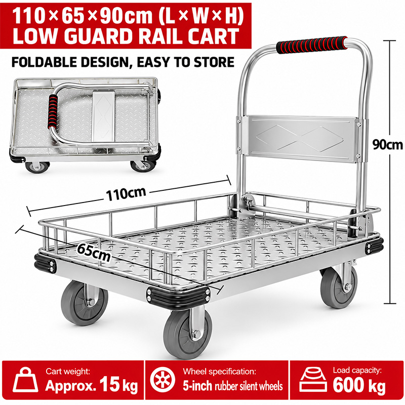 Foldable Low-Rail Platform Truck with Side Rails