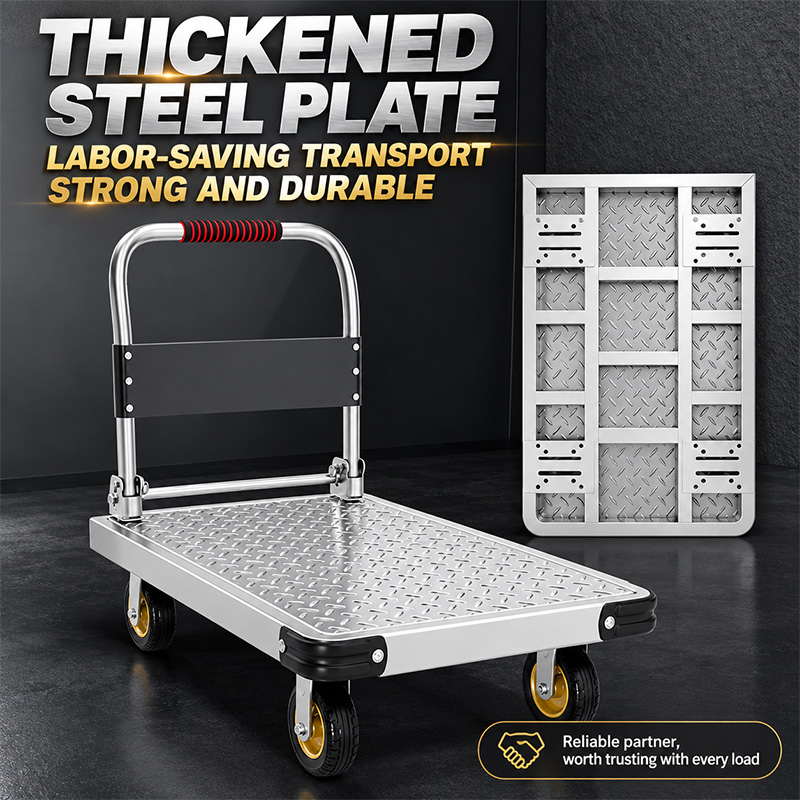 Foldable Steel-Reinforced Platform Trolley with Extra-Thick Deck