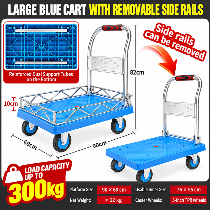 Reinforced Stainless-Steel Platform Truck with Side Rails