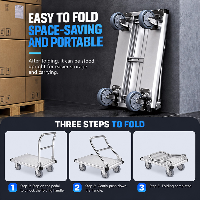 Aluminum Alloy Anti-corrosion and anti-rust Platform Trolley with Casters