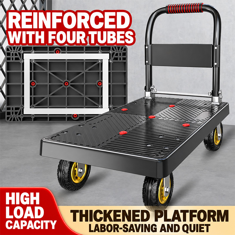 Reinforced Four-Tube Heavy-Duty Platform Trolley with Silent Casters