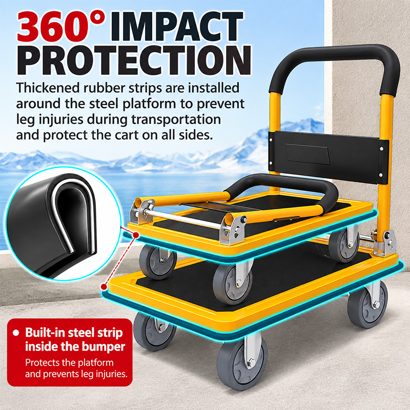 Foldable Heavy-Duty Platform Trolley with Load-Bearing Beam