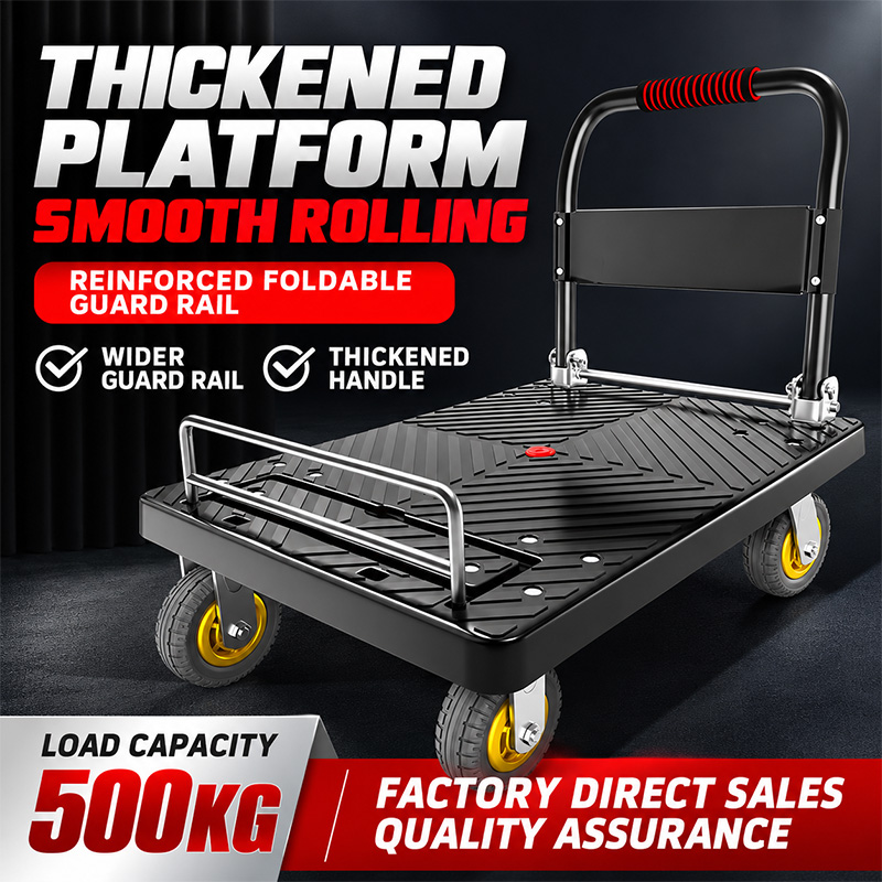 Heavy-Duty Silent-Caster Platform Truck with Side Rails