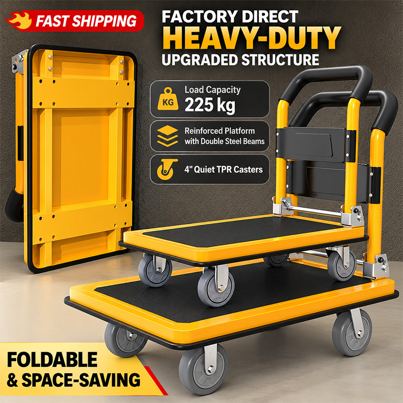 Foldable Heavy-Duty Platform Trolley with Load-Bearing Beam