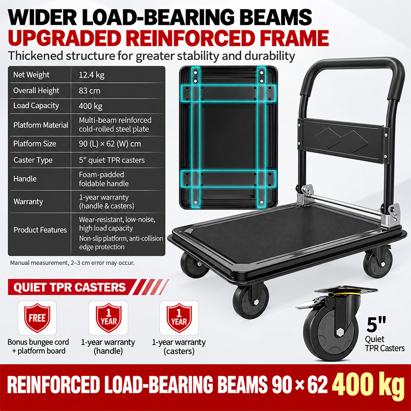 Foldable Heavy-Duty Platform Trolley with Load-Bearing Beam