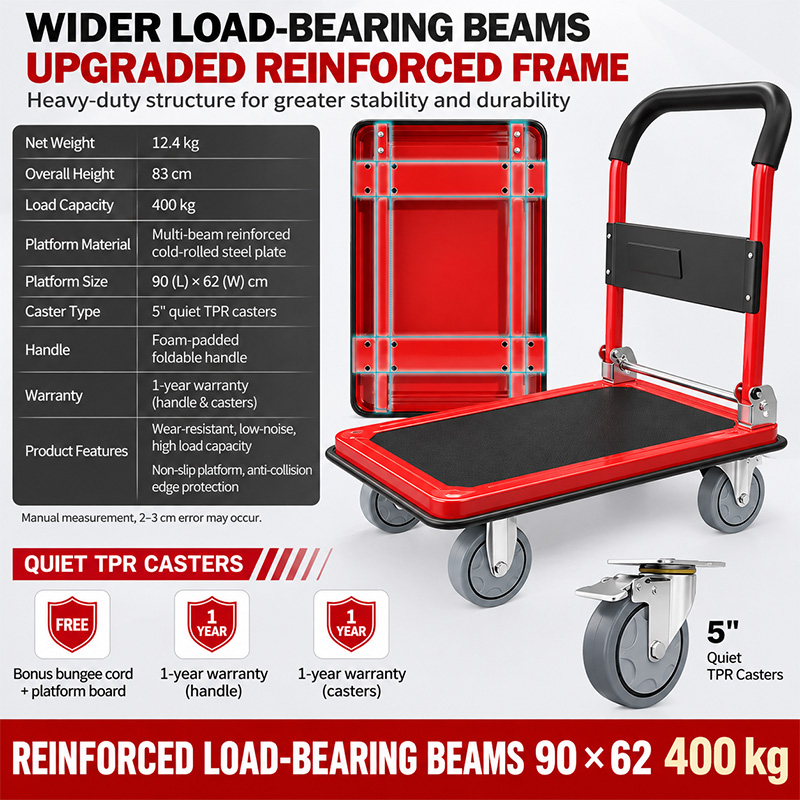 Foldable Heavy-Duty Platform Trolley with Load-Bearing Beam
