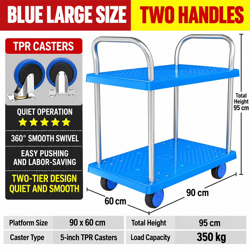 Two-Tier Handle Platform Trolley with TPR Casters