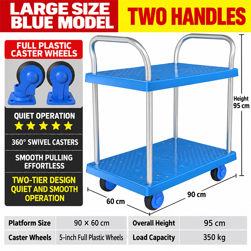 Two-Tier Handle Platform Trolley with TPR Casters